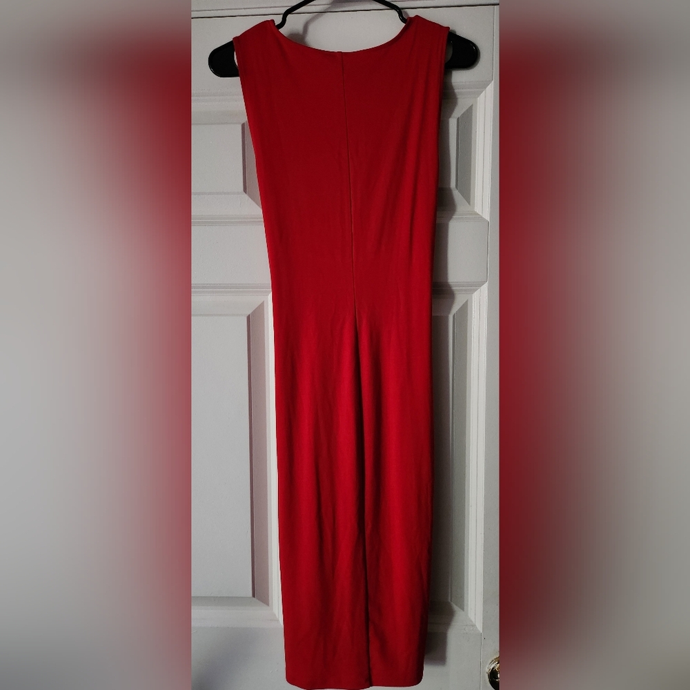 Lauren Ralph Lauren Red Deep V-neck Tie Front Sleeveless Dress Size M - Picture 4 of 8
